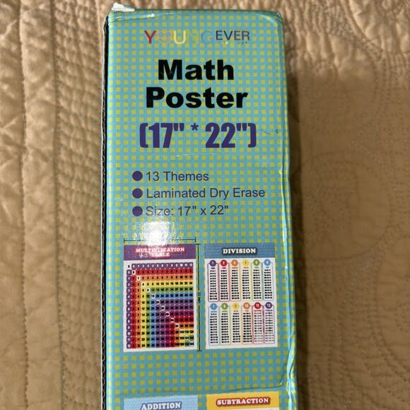 13 Educational Math Posters Dry erase Multiplication Money Shapes Fractions - Picture 2 of 5